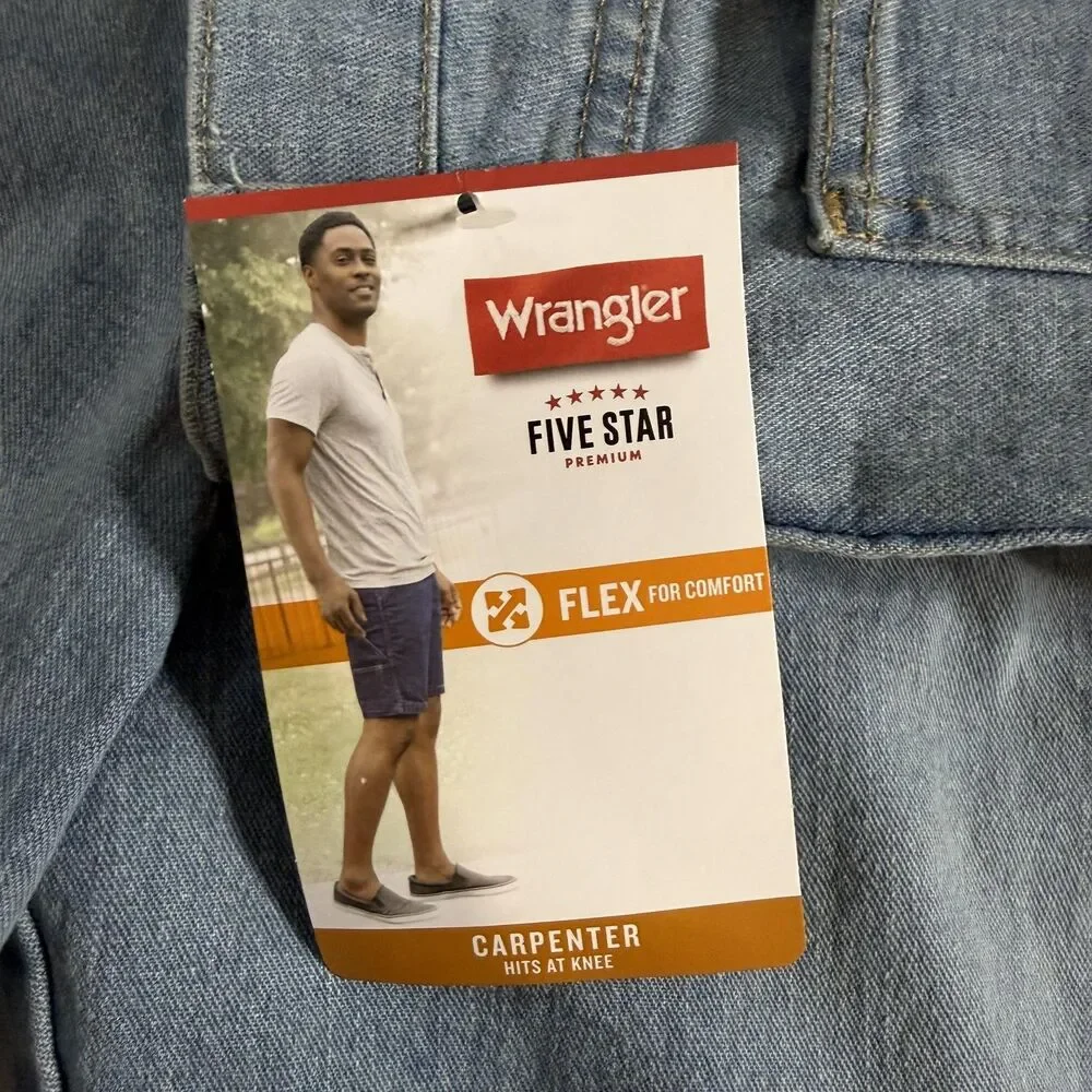 Wrangler‎ Five Star Shorts Mens 36 Blue Denim Carpenter 10 In Inseam Stretch
